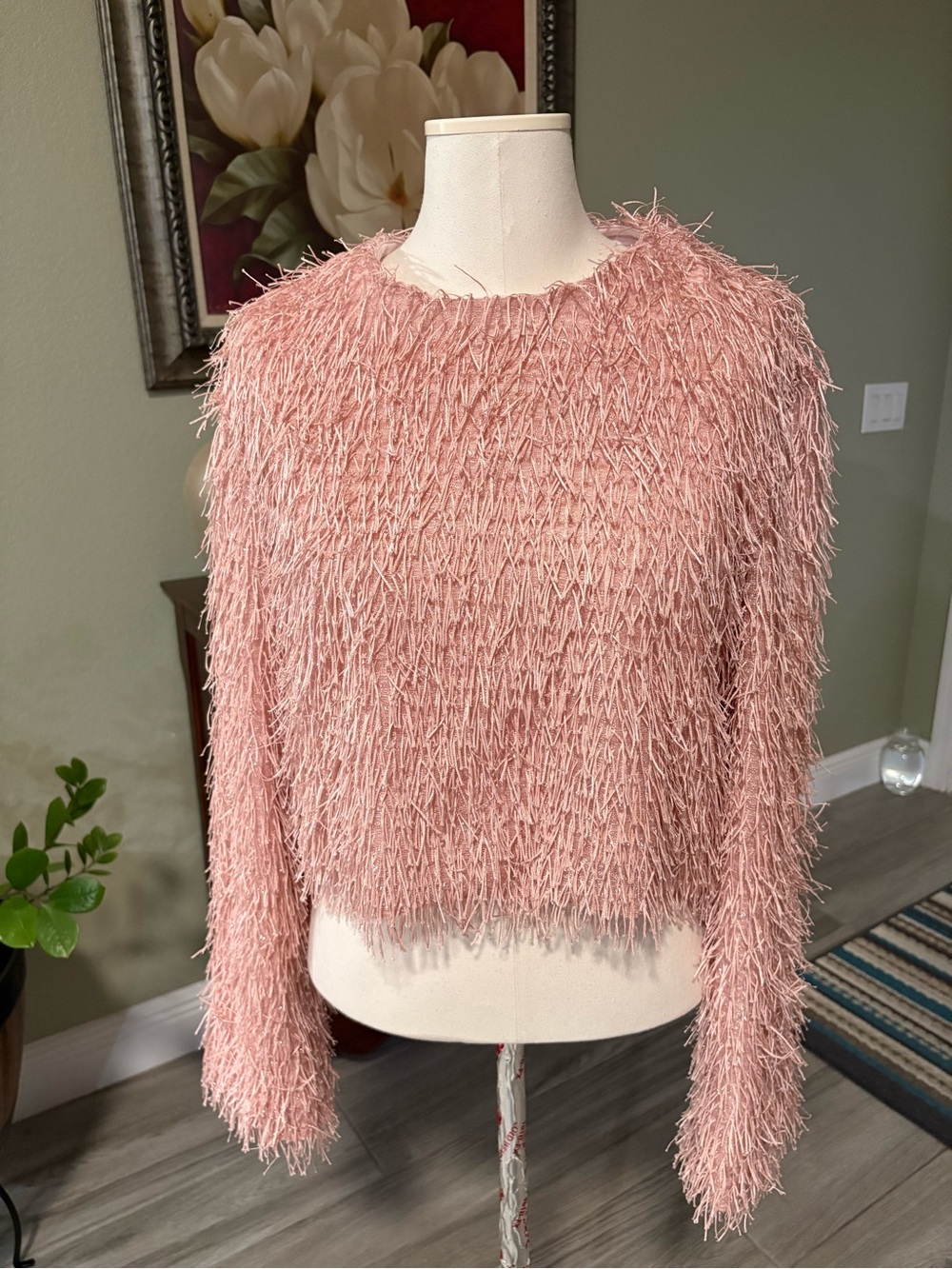 Saintart Pink Feather Trim Top